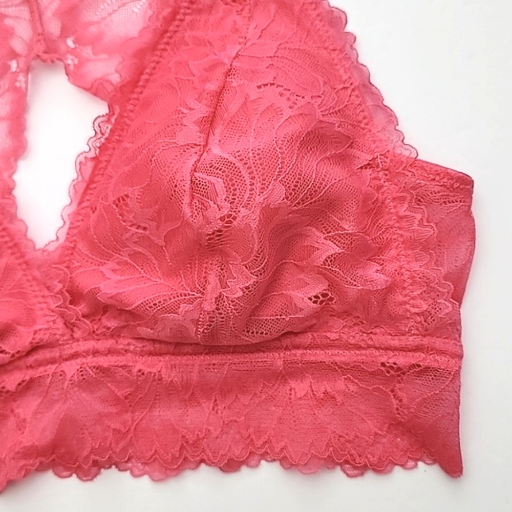 ⭐️3/ $30⭐️ Auden Lightly  Lined Lace Pink Longline Bralette Deep Plunge Sz Med - Picture 8 of 14